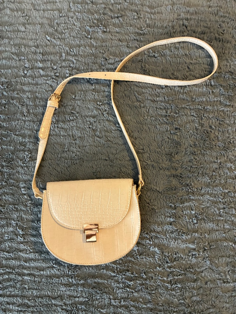 MASSIVE $10 SALE Crossbody Bag Cream Crocodile Print Half Moon Shape